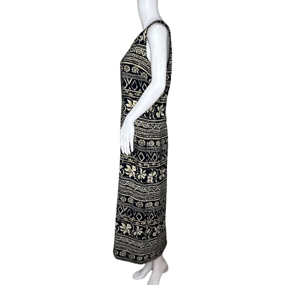 Kathie Lee Collection Maxi Dress Womens 10 Black Floral Geometric Sleeveless 90s - Picture 3 of 10